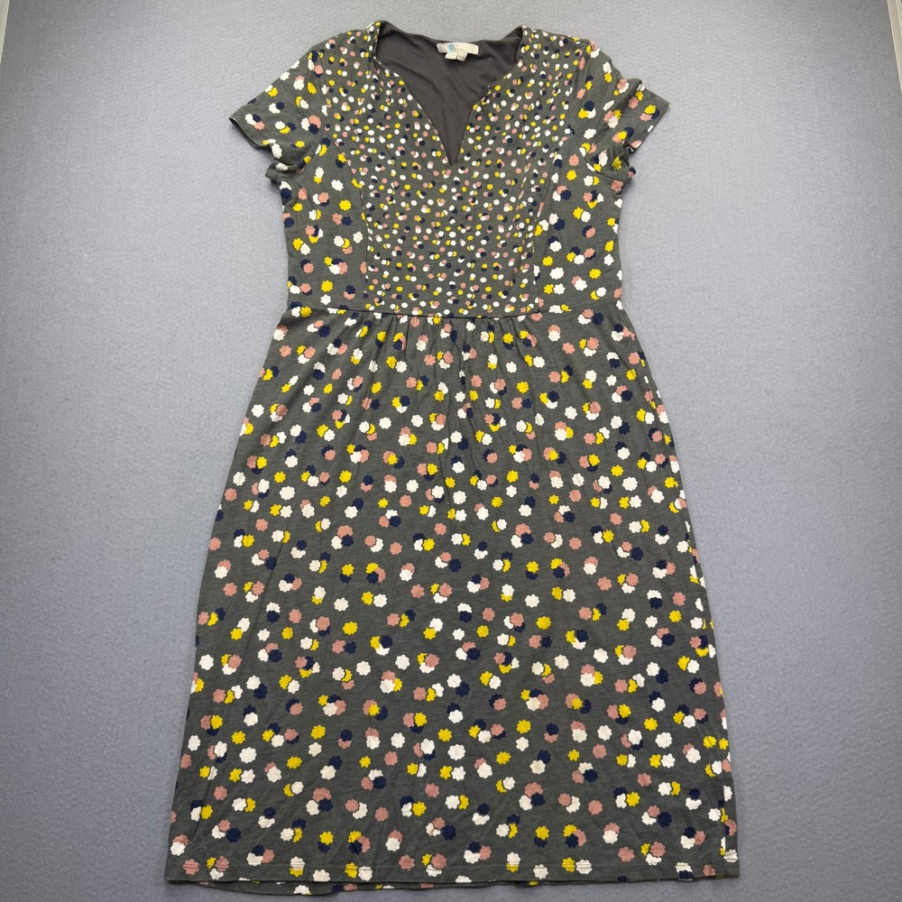 Boden Gray Floral Ditsy Dot Modal Cotton V-Neck Short Sleeve Dress US 10L J0181